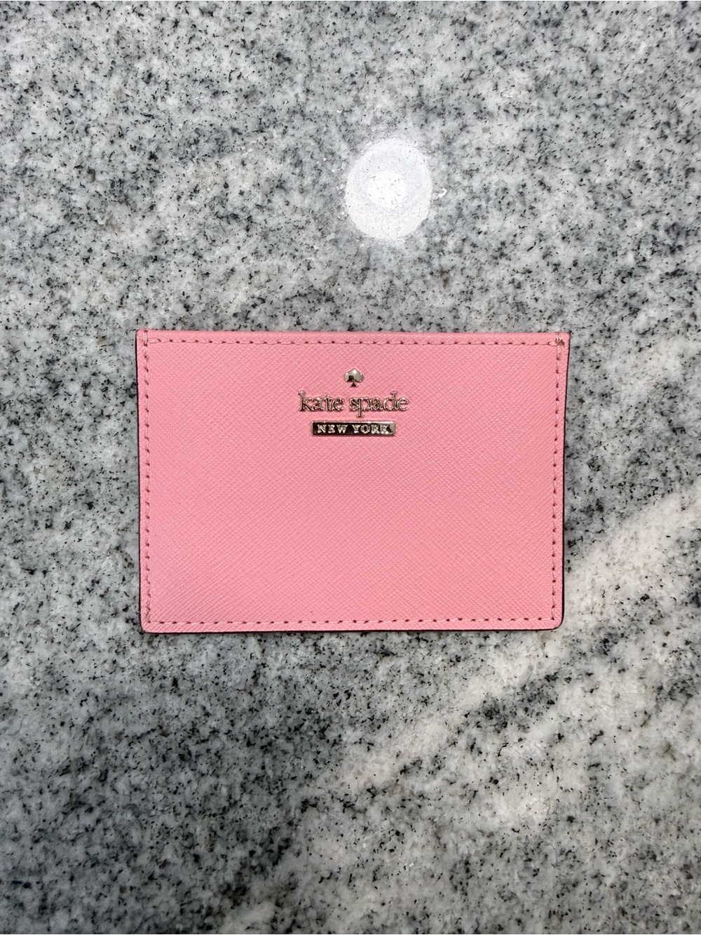 kate spade pink saffiano slim card case with gold logo